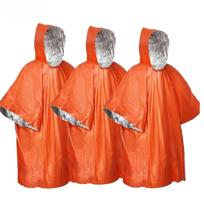 Emergency Thermal Raincoat Poncho – Insulated Rainproof Survival Blanket