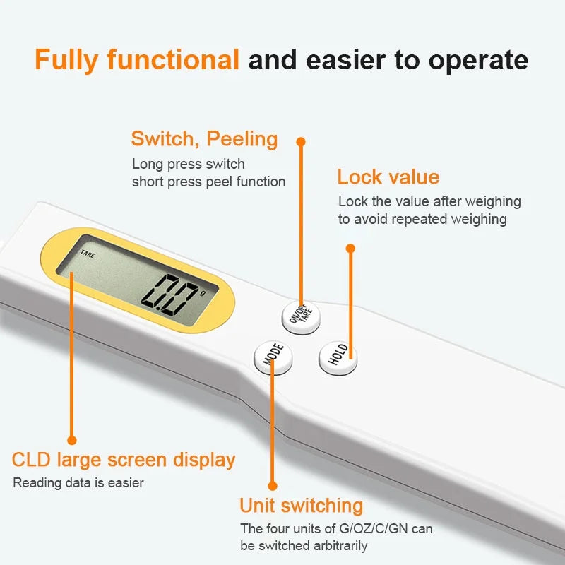 Mini Digital Spoon Scale – 0.1g–500g Precision Kitchen Measuring Spoon