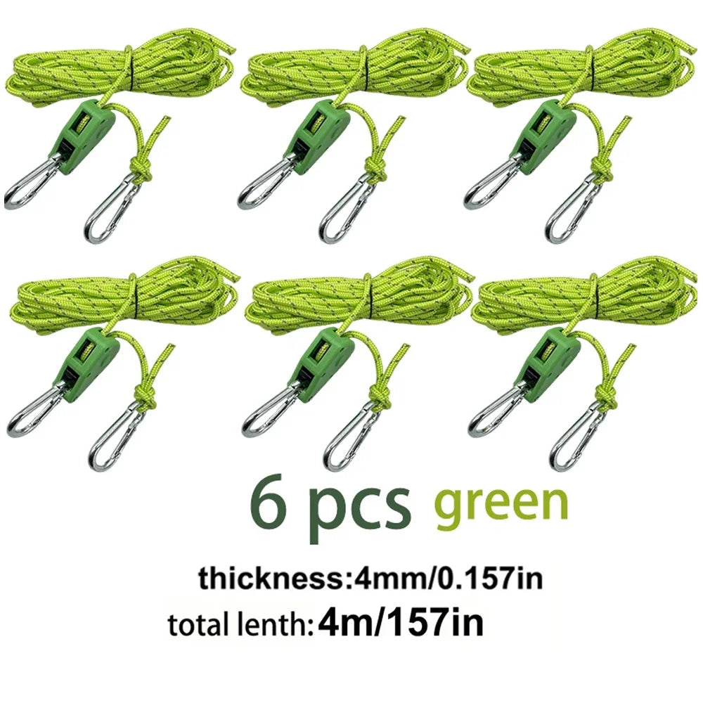 6PCS Camping Tie Down Ropes – Adjustable Tent & Outdoor Gear Straps with Hooks