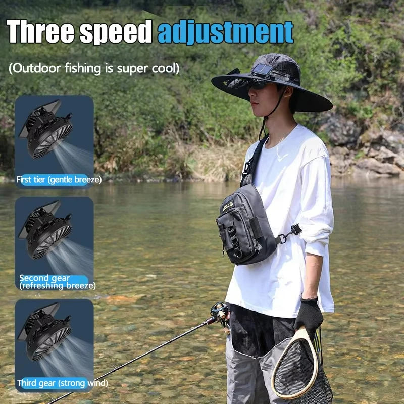 Solar Cooling Fan Hat | USB Rechargeable Wide Brim Sun Hat | Camping, Fishing & Hiking Hat
