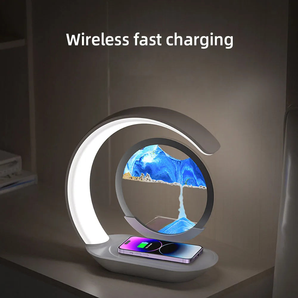 Quicksand Table Lamp with Wireless Charging – 3D Sand Art Night Light