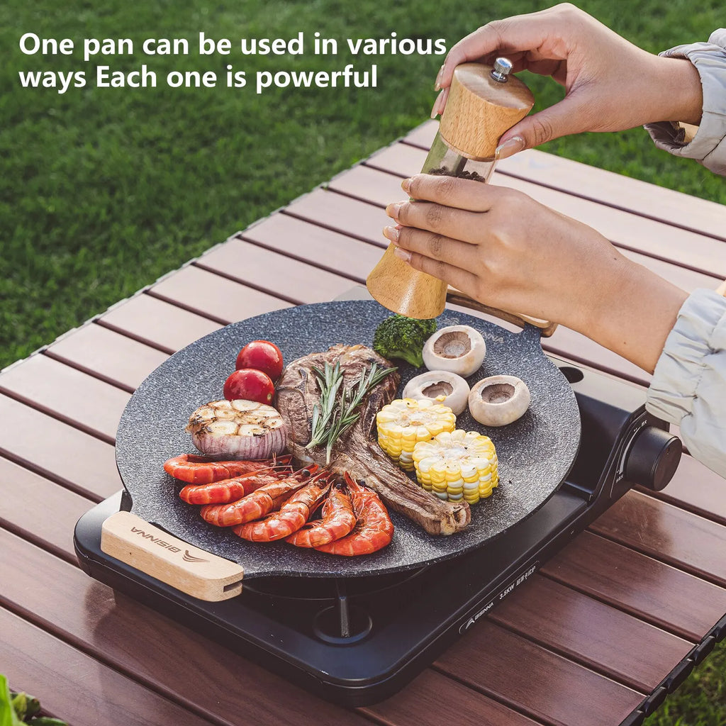 BISINNA 30cm Non-Stick BBQ Grill Pan – Portable Camping Grill Plate for Outdoor Cooking