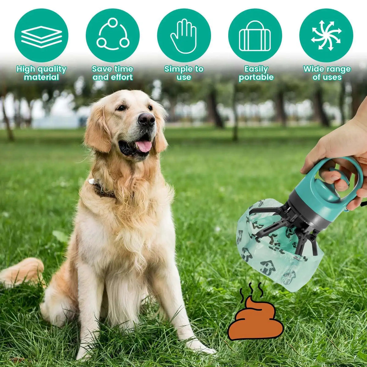 Portable Dog Poop Scooper – No-Touch Pet Waste Picker with Built-In Bag Dispenser