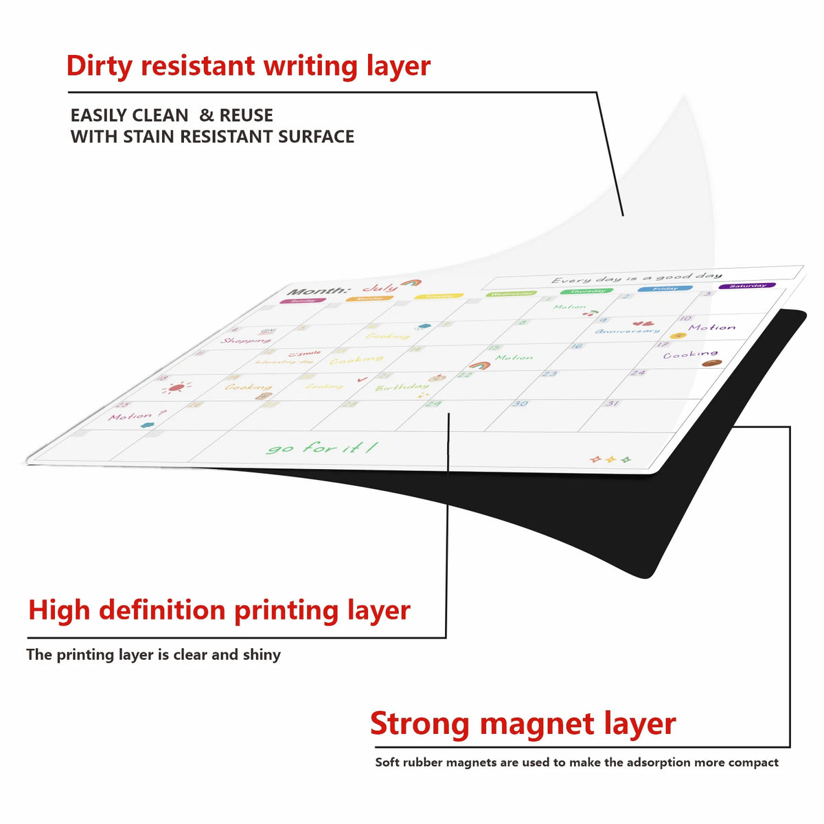 Magnetic Dry Erase Fridge Calendar Planner | Monthly & Weekly Organiser