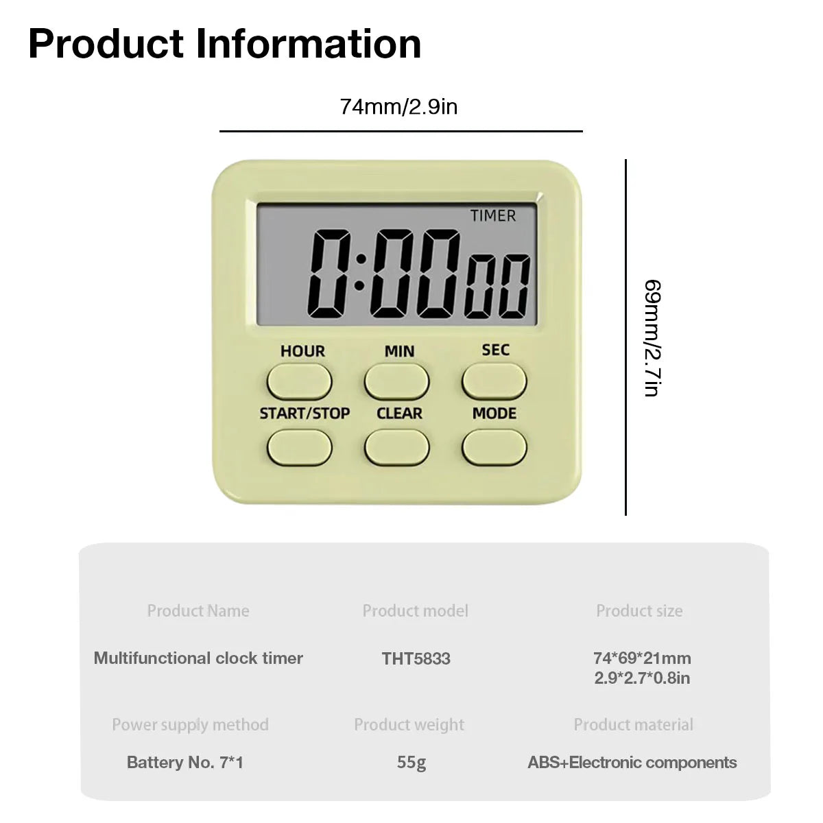 Magnetic Digital Kitchen Timer with LCD Display