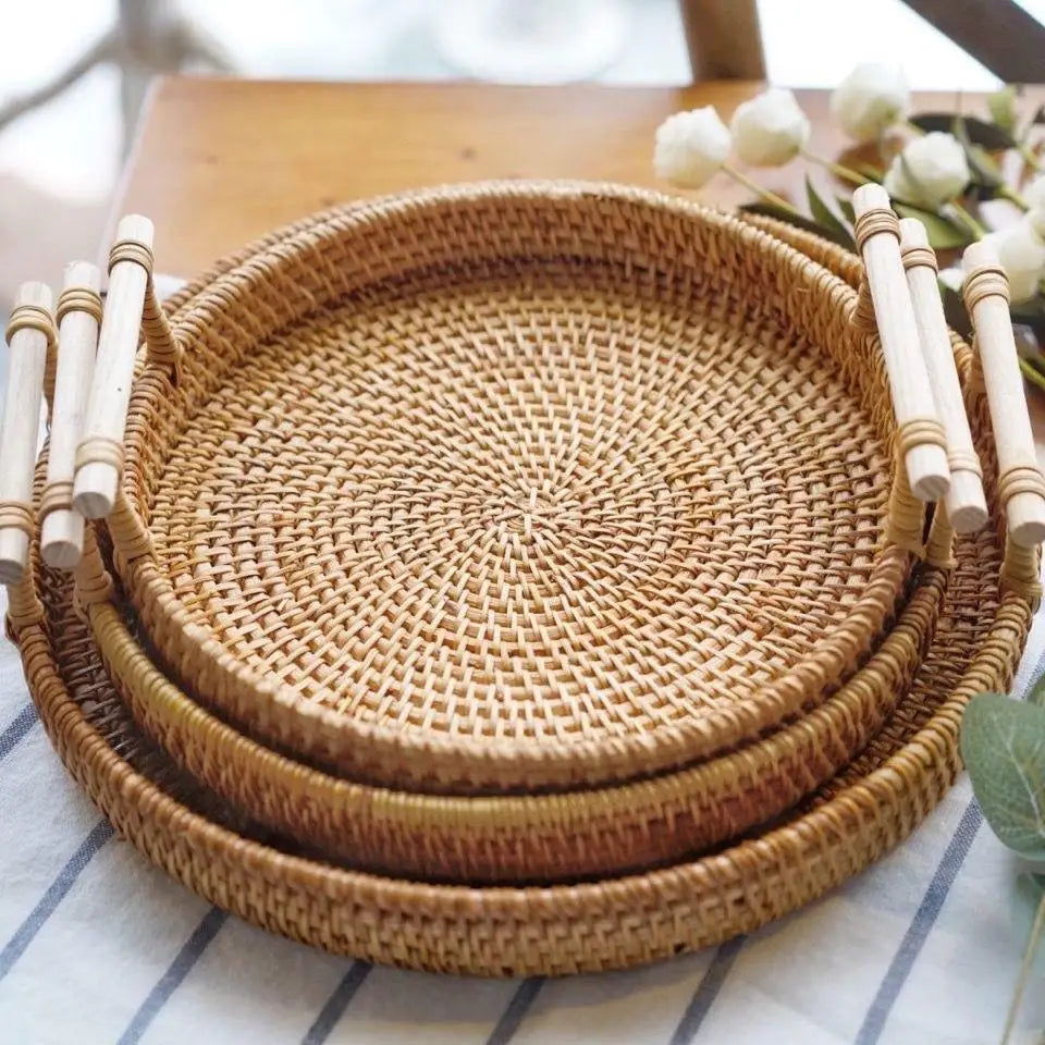 Handwoven Rattan Serving Tray | Decorative Woven Home Organiser