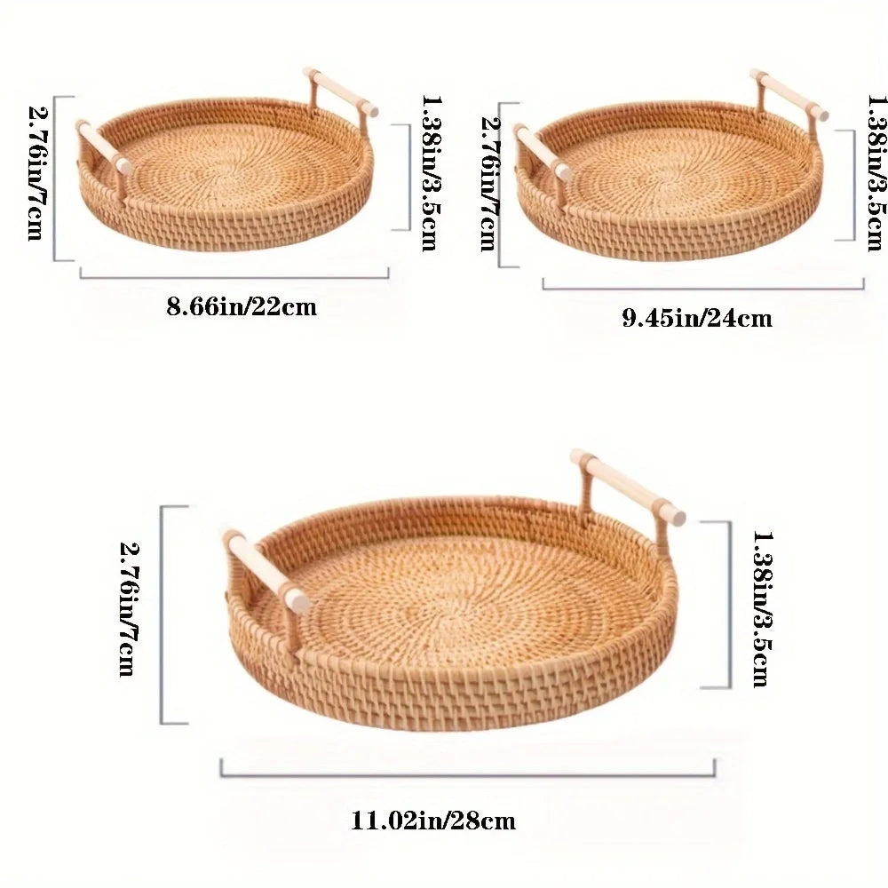 Handwoven Rattan Serving Tray | Decorative Woven Home Organiser