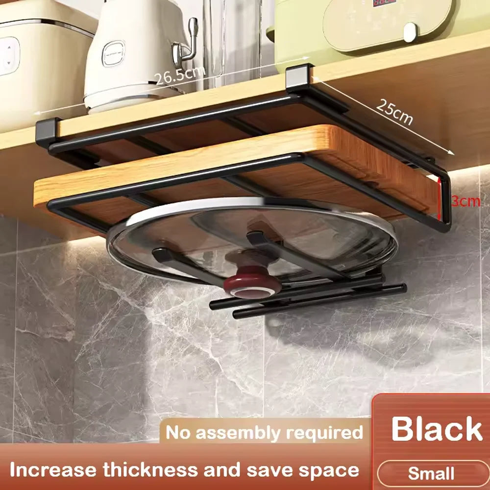 Space-Saving Under Cabinet Kitchen Organizer Rack with Hooks, Storage Shelf & Hanging Holders