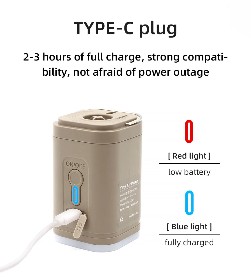 3-in-1 Mini Electric Air Pump with Camping Light – Portable Inflator & Deflator