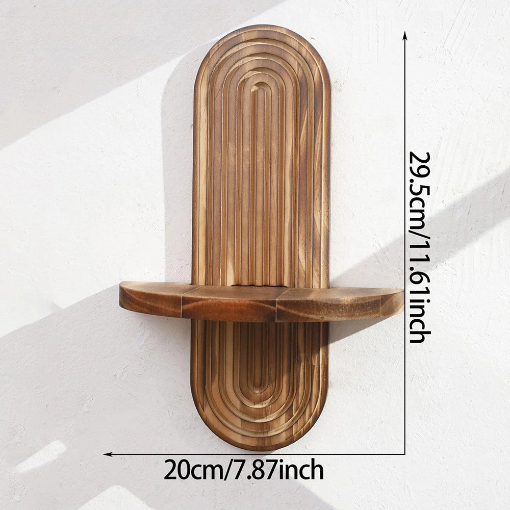 Boho Wooden Arch Wall Shelf – Natural Wood Floating Storage