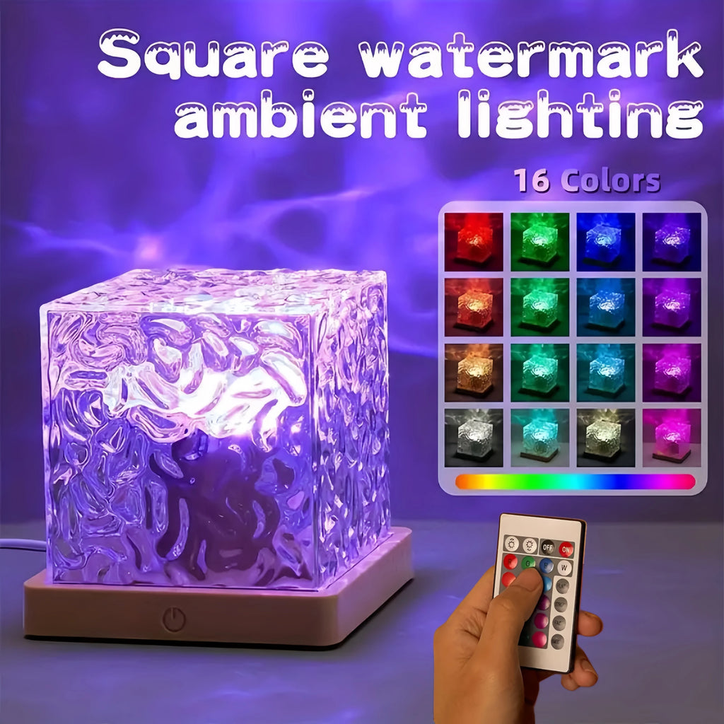 Ocean Wave Aurora Projector Lamp - 16 Colour RGB Water Ripple Night Light with Remote