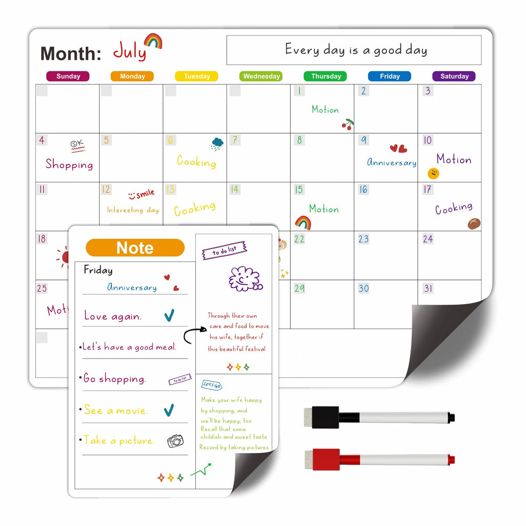 Magnetic Dry Erase Fridge Calendar Planner | Monthly & Weekly Organiser