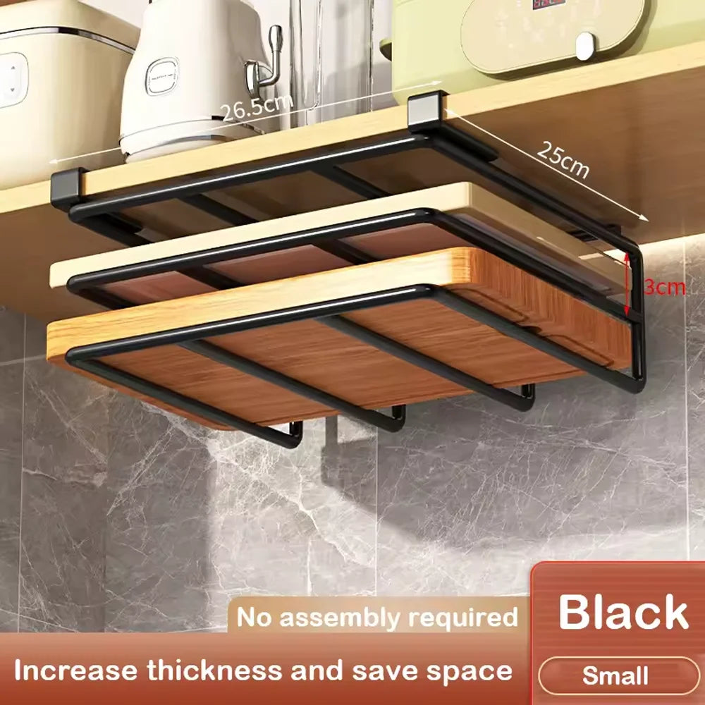 Space-Saving Under Cabinet Kitchen Organizer Rack with Hooks, Storage Shelf & Hanging Holders