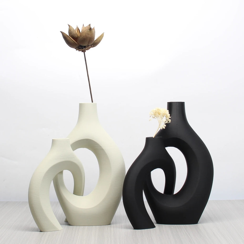 Boho Hollow Ceramic Style Vase Set | Modern Decorative Vases for Home Decor