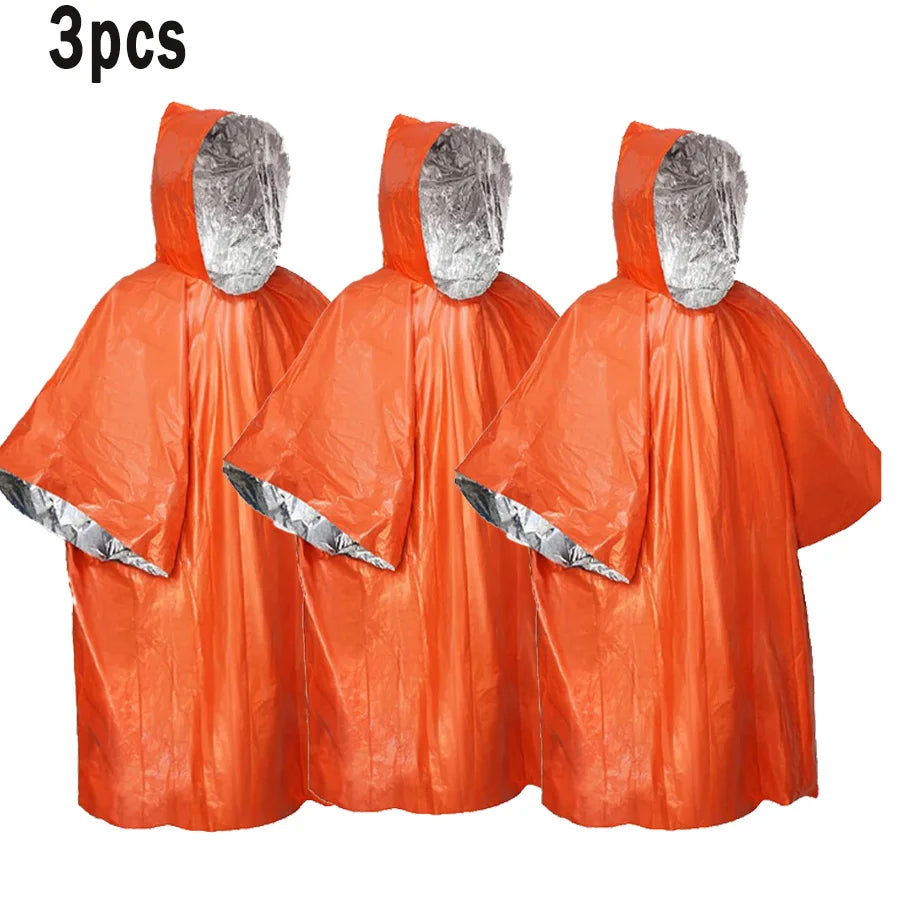 Emergency Thermal Raincoat Poncho – Insulated Rainproof Survival Blanket