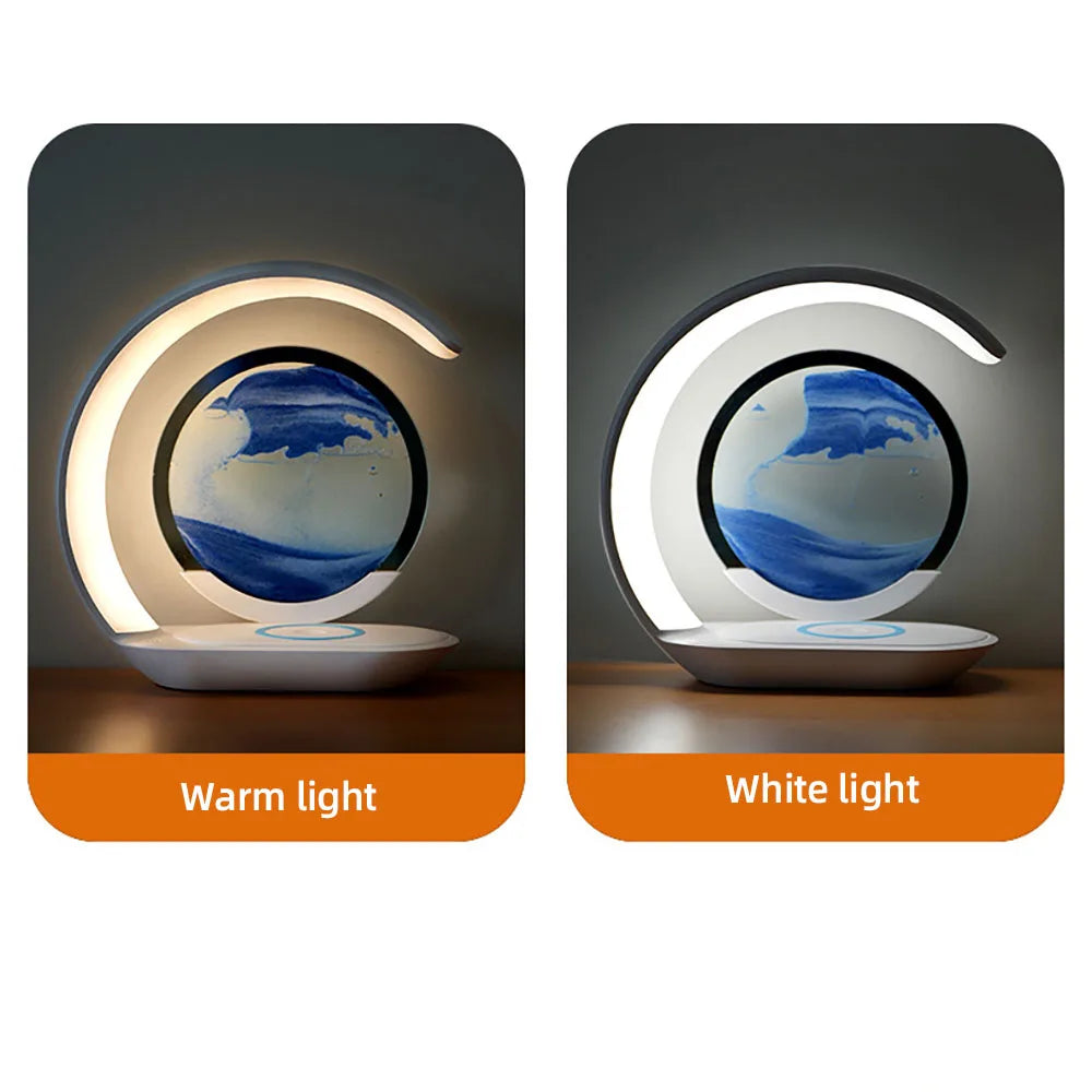 Quicksand Table Lamp with Wireless Charging – 3D Sand Art Night Light