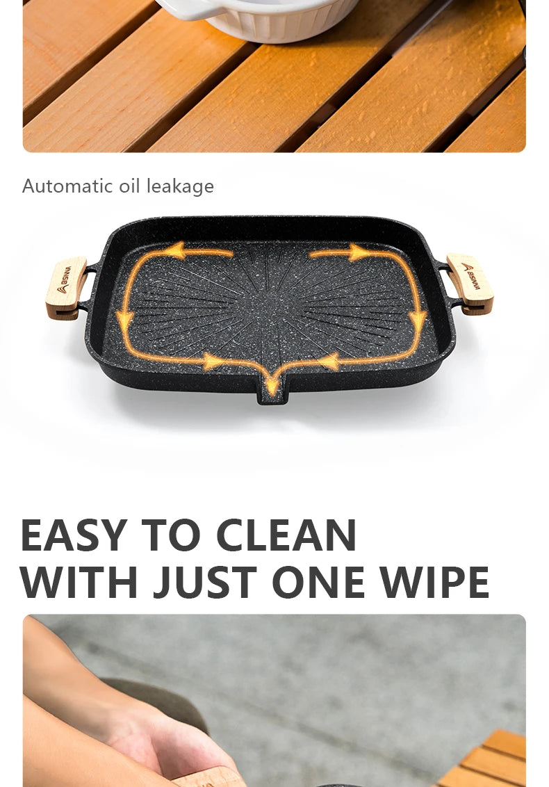 BISINNA Square Non-Stick BBQ Grill Pan – Stovetop & Outdoor Camping Grill Plate