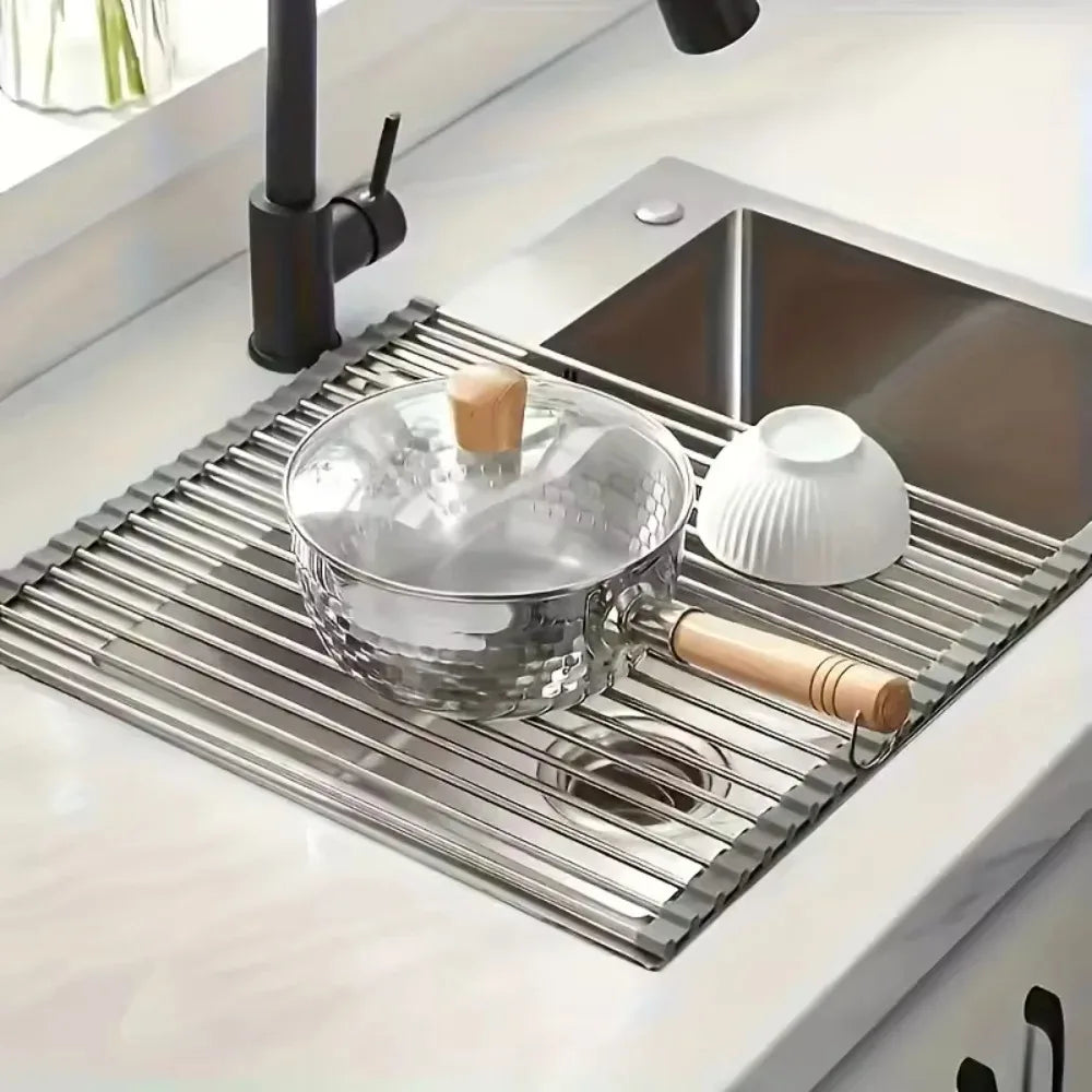 Roll-Up Stainless Steel Sink Drying Rack – Foldable Kitchen Dish & Vegetable Rack