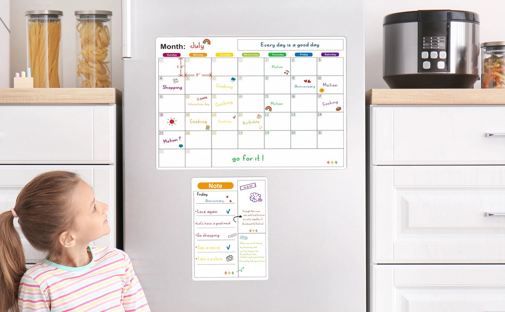 Magnetic Dry Erase Fridge Calendar Planner | Monthly & Weekly Organiser