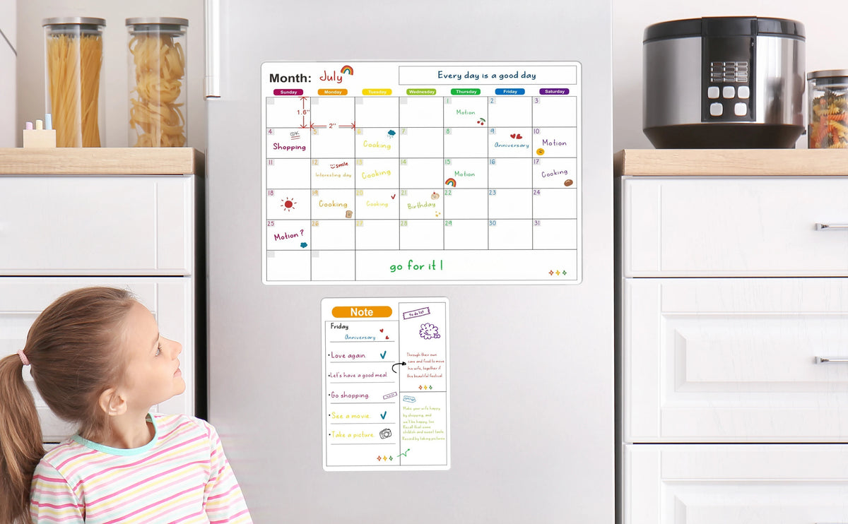 Magnetic Dry Erase Fridge Calendar Planner | Monthly & Weekly Organiser