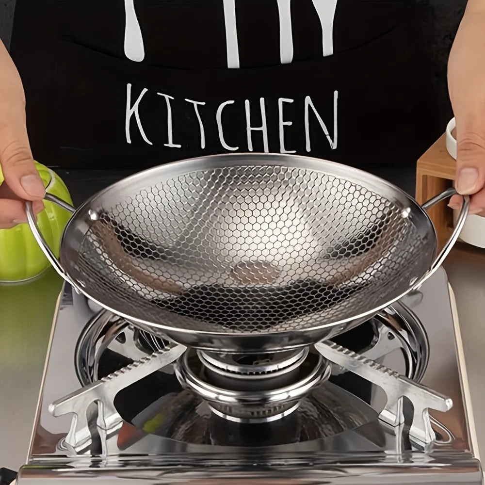 29cm Honeycomb Stainless Steel Wok | Non-Stick Scratch-Resistant Cooking Pan