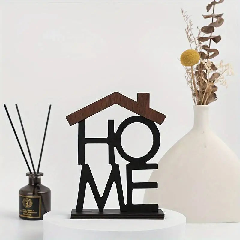 Wooden HOME Ornament with Display Stand