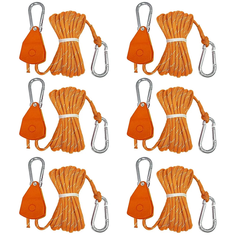 6PCS Camping Tie Down Ropes – Adjustable Tent & Outdoor Gear Straps with Hooks