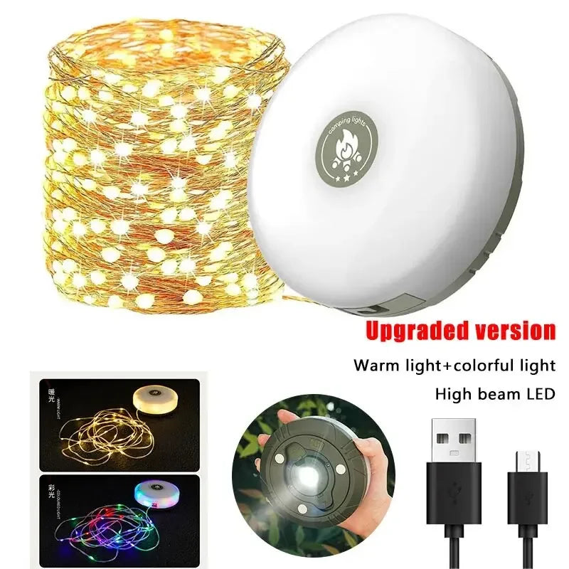 4-in-1 Camping String Light – Rechargeable LED Lantern with USB Power Bank & Magnetic Base