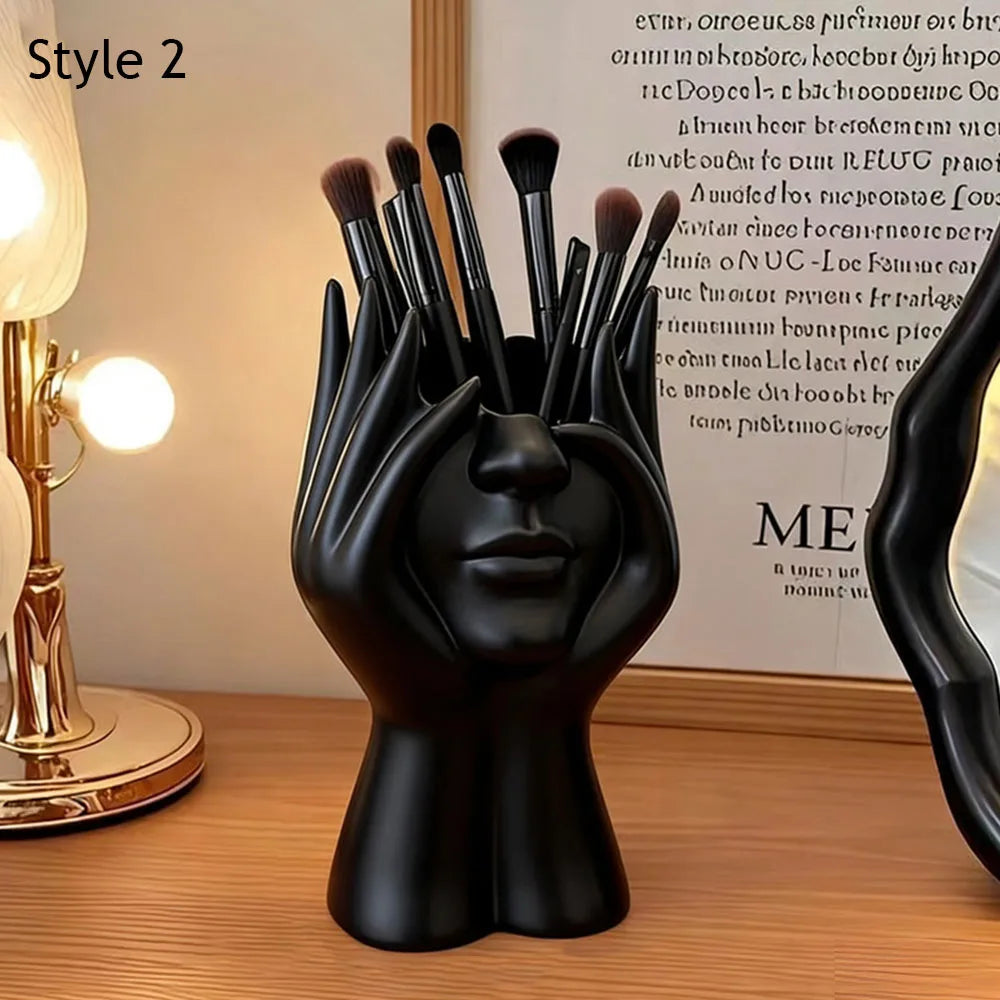 Modern Face Makeup Brush Holder – Decorative Vanity Organiser & Flower Vase