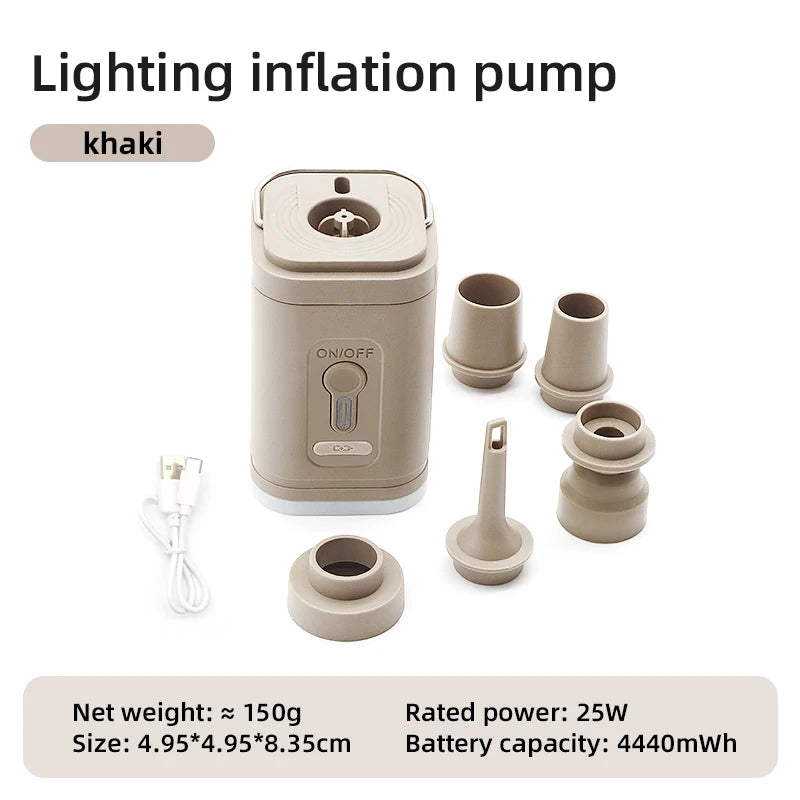 3-in-1 Mini Electric Air Pump with Camping Light – Portable Inflator & Deflator