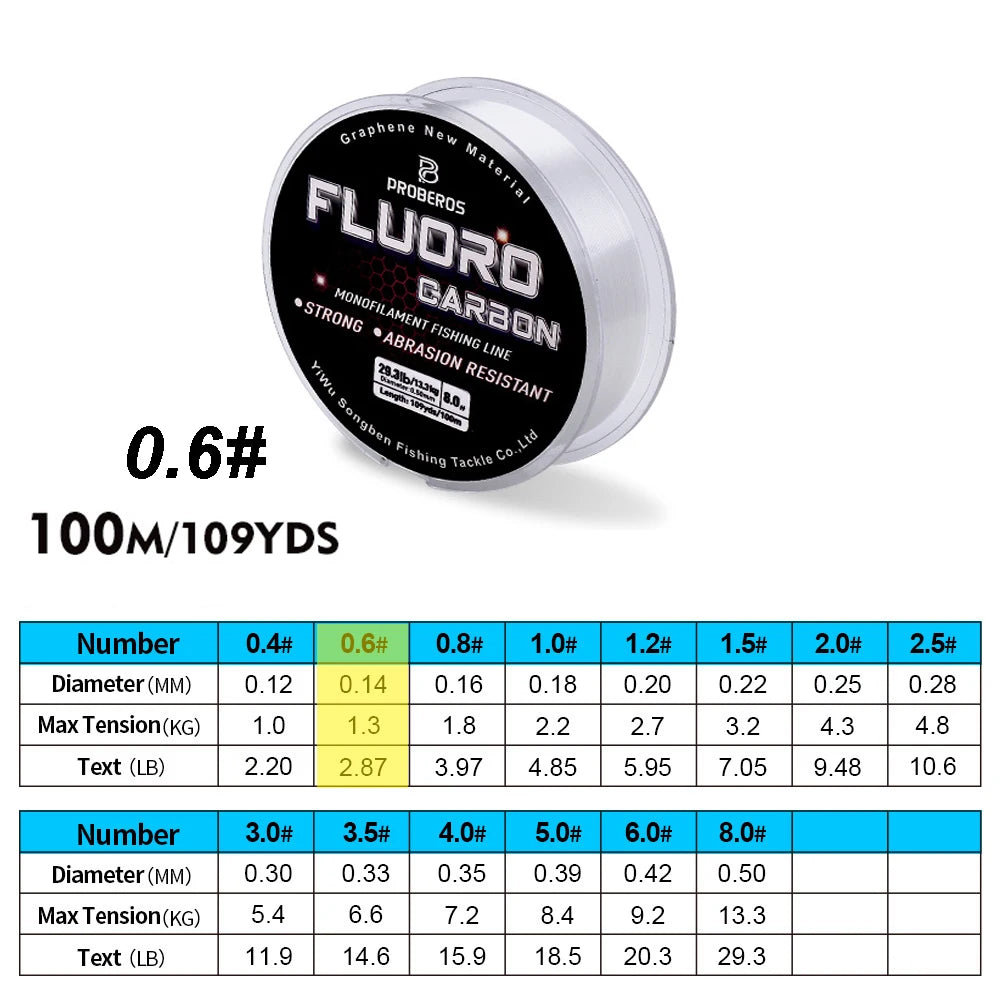 PROBEROS 100m Fluorocarbon Fishing Line – High Abrasion Resistance