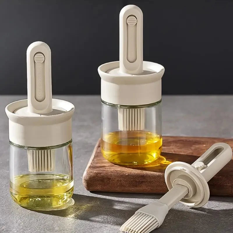 1pc Oil Dispenser Bottle with Silicone Brush – Refillable Cooking & BBQ Basting Bottle