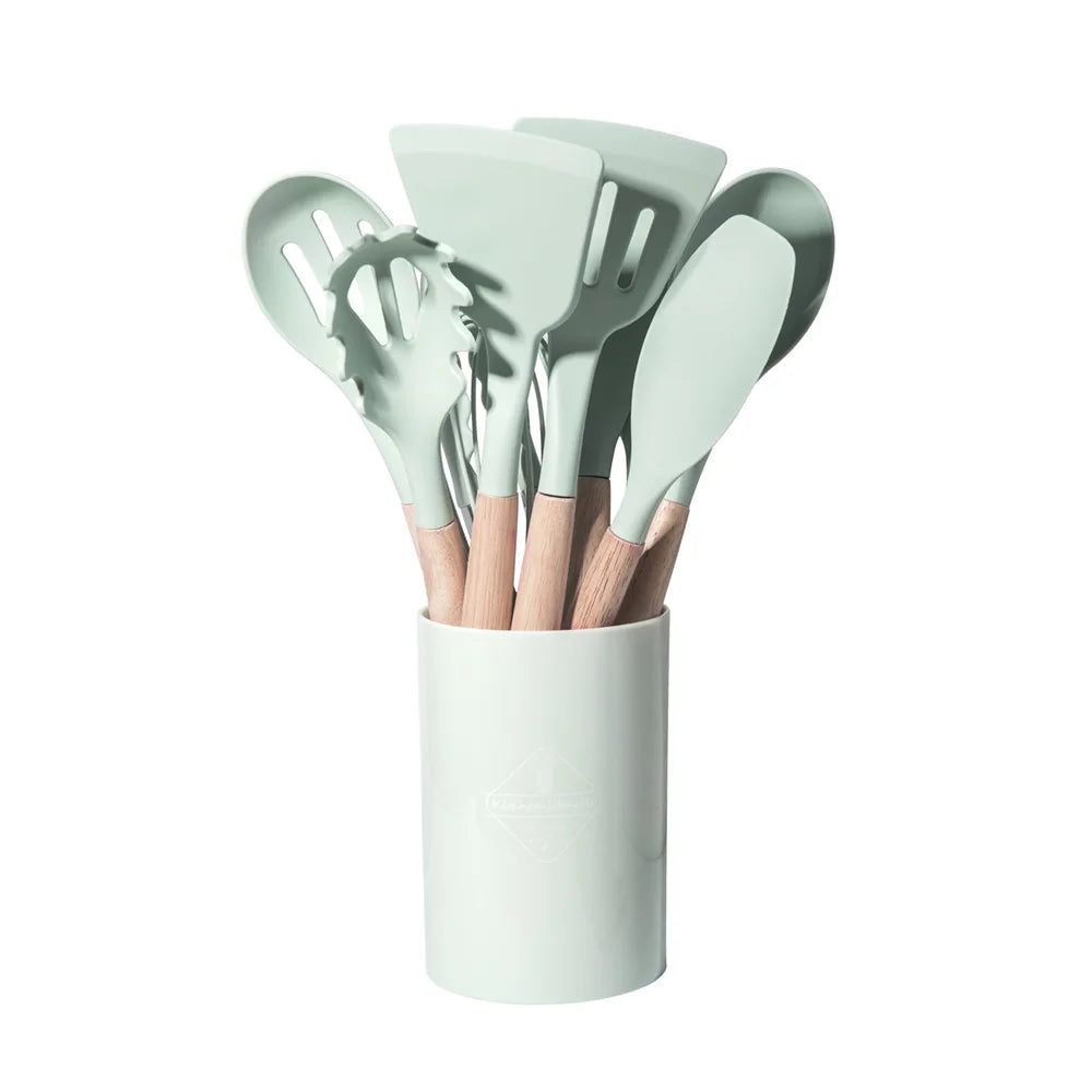 12-Piece Silicone Kitchen Utensil Set with Wooden Handles – Non-Stick Cooking Tool