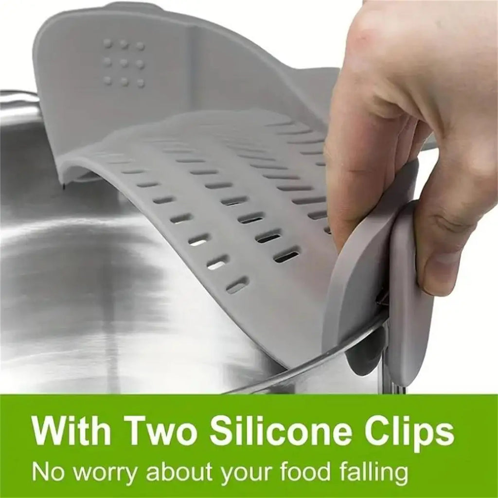 Universal Clip-On Silicone Pot Strainer - Hands-Free Pasta & Vegetable Drainer