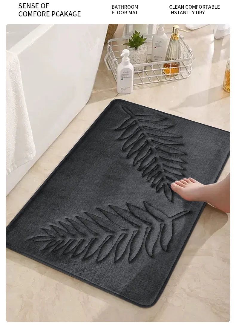 3-Piece Leaf Bathroom Mat Set – Non-Slip Super Absorbent Quick-Dry Bath Rugs & Toilet Mat