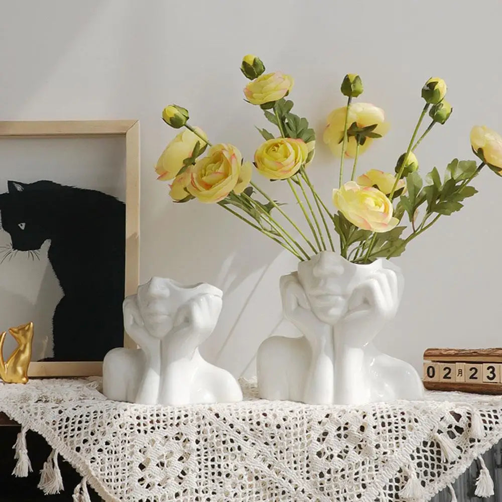 Modern Face Makeup Brush Holder – Decorative Vanity Organiser & Flower Vase