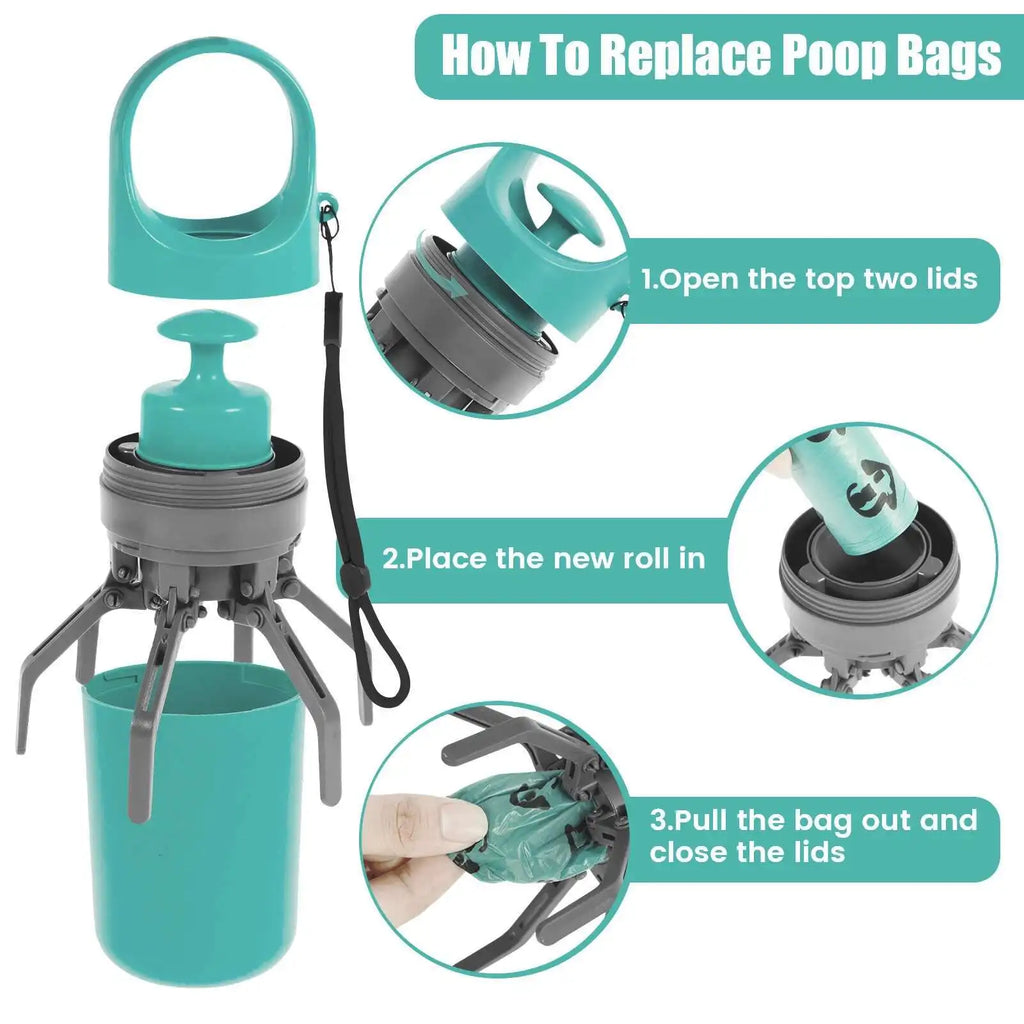 Portable Dog Poop Scooper – No-Touch Pet Waste Picker with Built-In Bag Dispenser