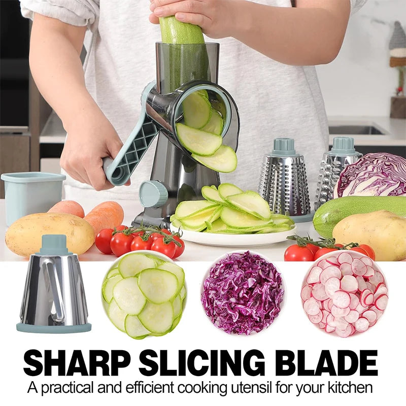 3 in 1 Rotary Cheese Grater Ve3-in-1 Rotary Cheese Grater & Vegetable Slicer