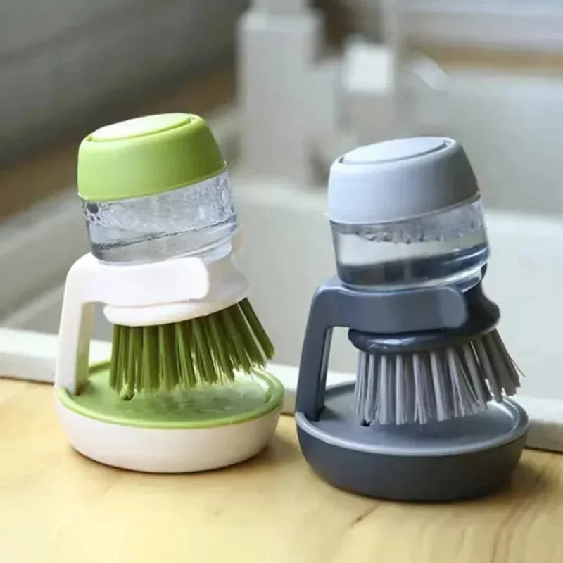 Dish Brush with Soap Dispenser & Draining Base