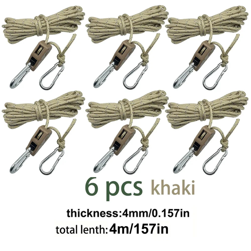 6PCS Camping Tie Down Ropes – Adjustable Tent & Outdoor Gear Straps with Hooks