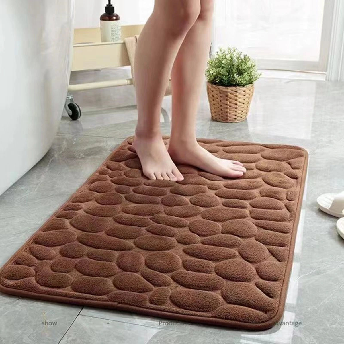 3D Cobblestone Quick-Dry Bathroom Floor Mat – Super Absorbent Non-Slip Washable Bath Rug