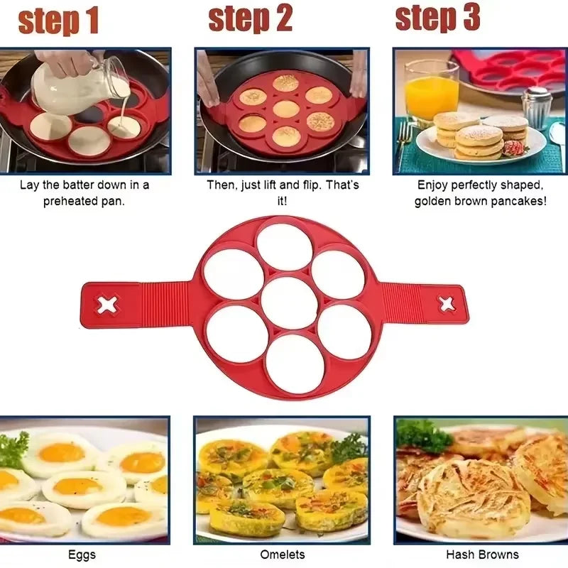 7-Hole Silicone Egg & Pancake Mould – Non-Stick Breakfast Maker
