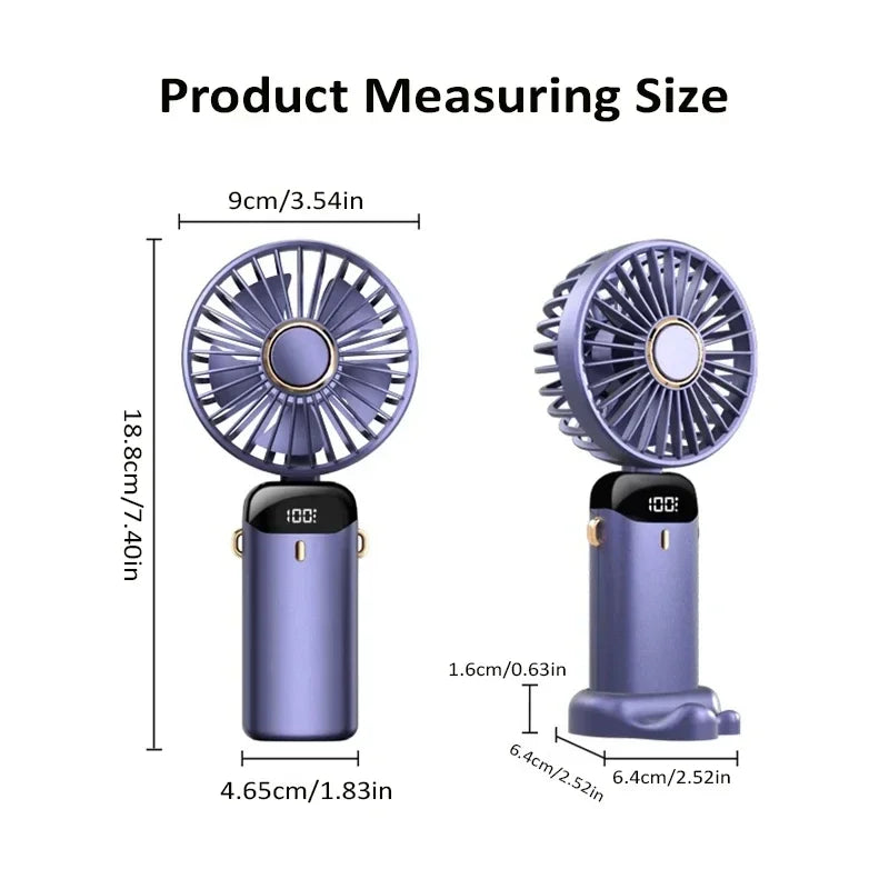 Portable Handheld Mini Fan with Neck Strap, Phone Stand & LED Display