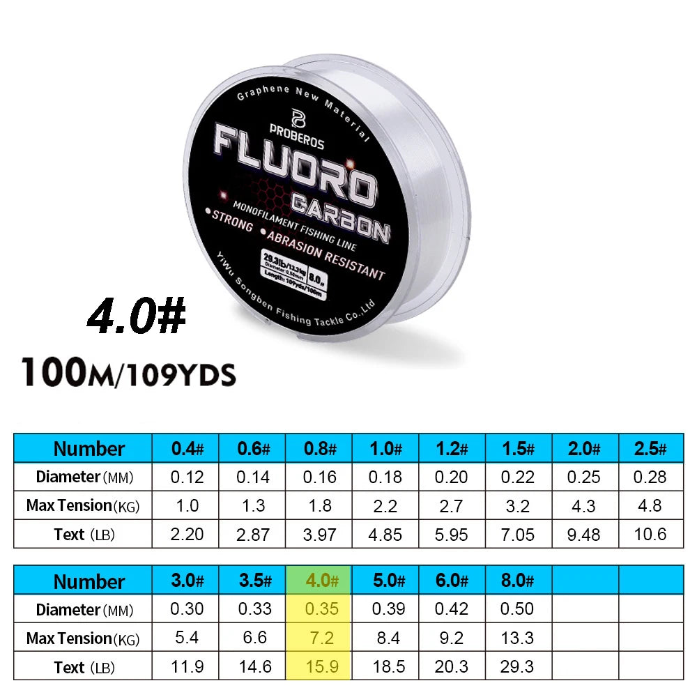 PROBEROS 100m Fluorocarbon Fishing Line – High Abrasion Resistance
