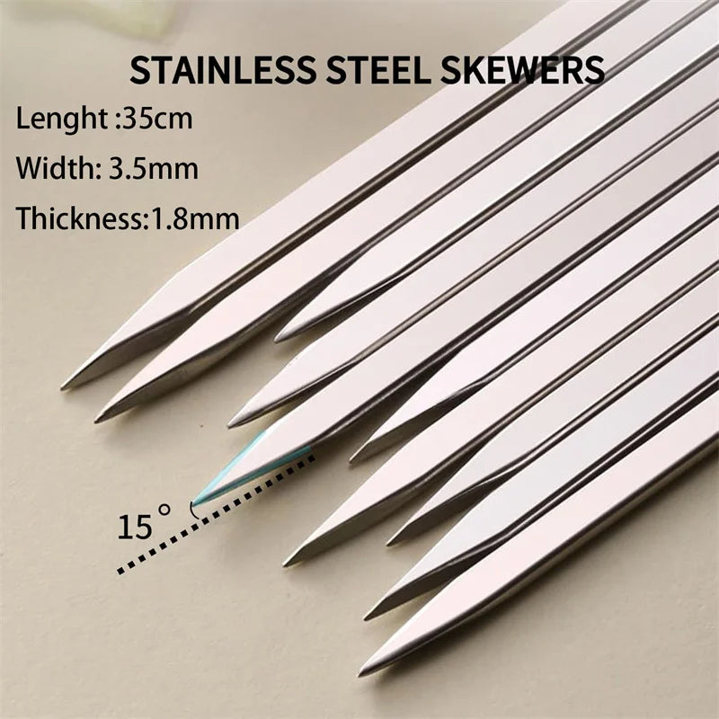 Stainless Steel BBQ Skewers – Reusable Kebab Sticks for Camping, BBQs & Outdoor Cooking