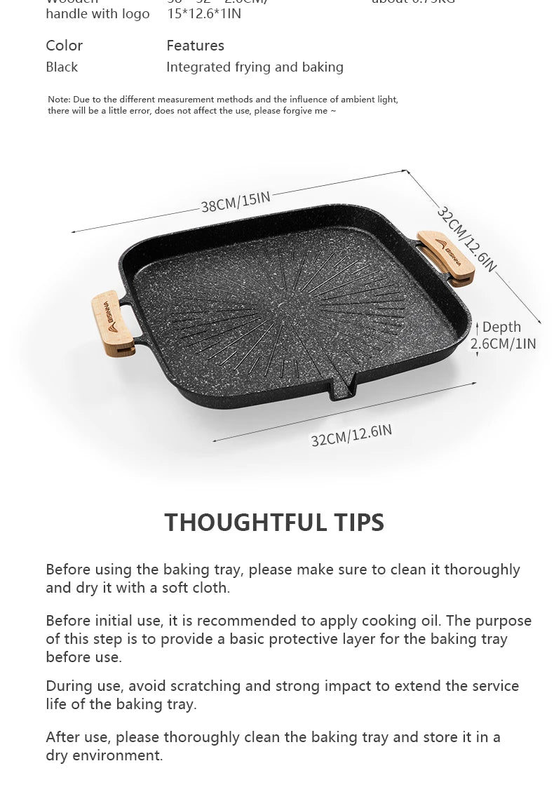 BISINNA Square Non-Stick BBQ Grill Pan – Stovetop & Outdoor Camping Grill Plate