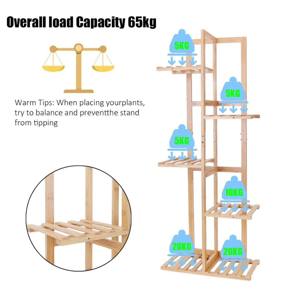5 Tier Bamboo Plant Stand - Indoor & Outdoor Corner Plant Shelf - Natural Wooden Flower Pot Display Rack