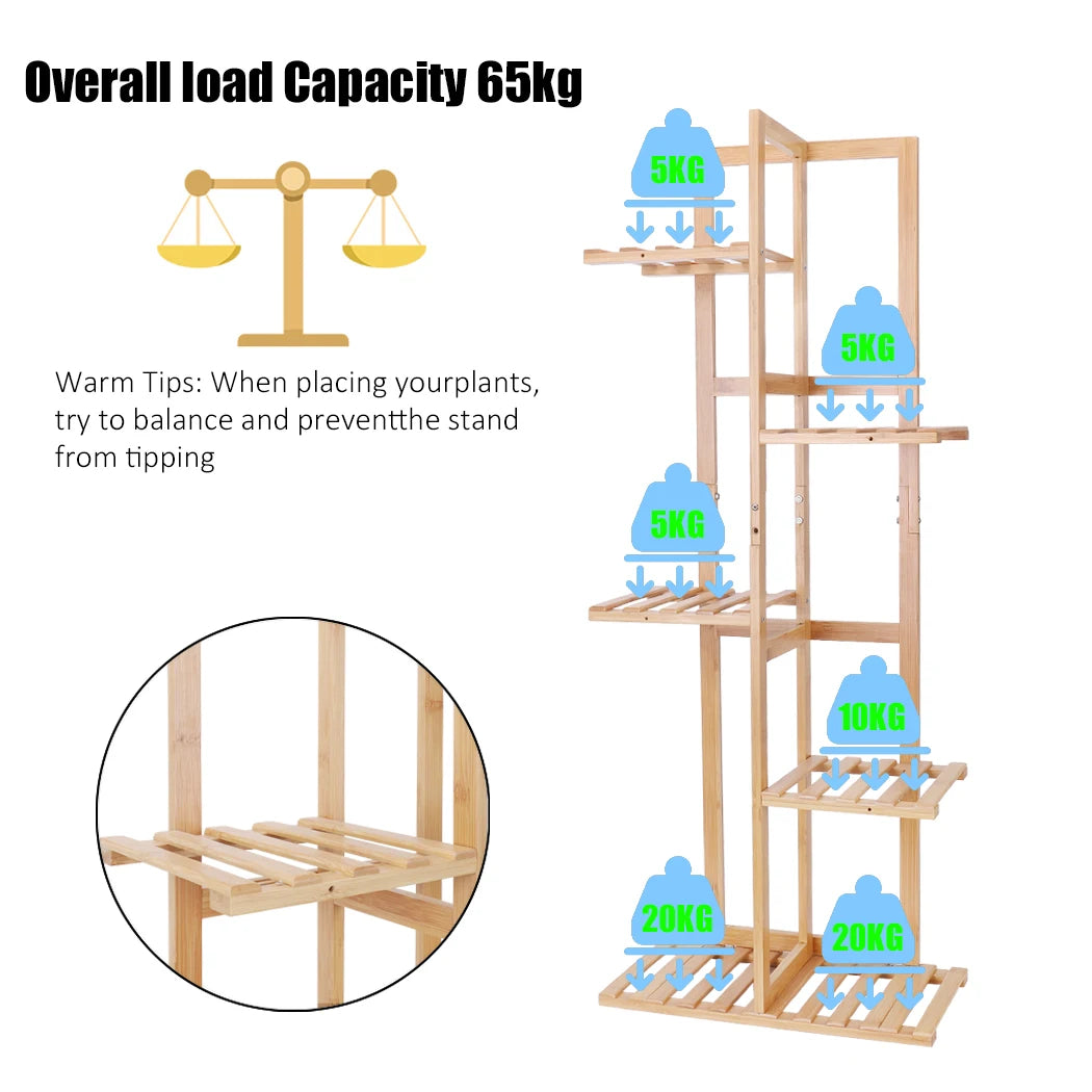5 Tier Bamboo Plant Stand - Indoor & Outdoor Corner Plant Shelf - Natural Wooden Flower Pot Display Rack