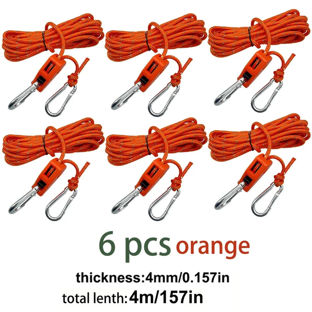 6PCS Camping Tie Down Ropes – Adjustable Tent & Outdoor Gear Straps with Hooks