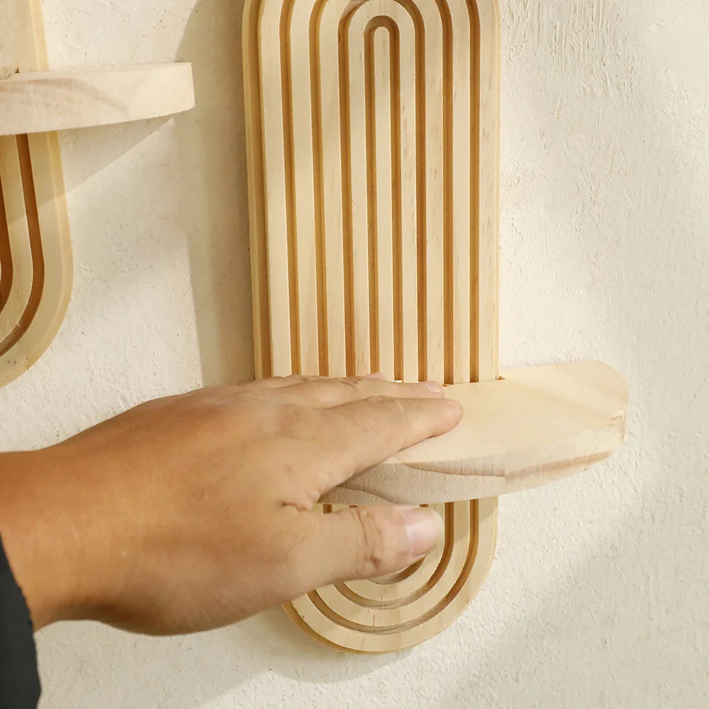 Boho Wooden Arch Wall Shelf – Natural Wood Floating Storage